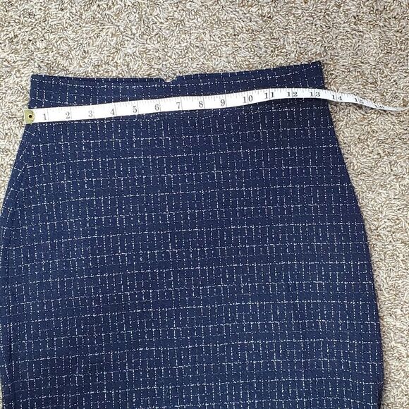 Maeve Navy Blue & White Checked Tweed Pencil Skirt - Picture 4 of 7